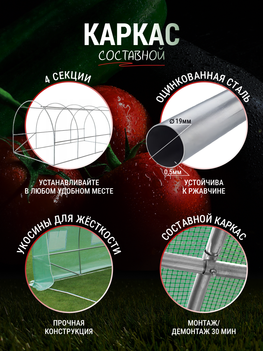 Теплица каркасная РостОК 4 x 3 x 2 метра Теплица каркасная РостОК 4 x 3 x 2 метра
